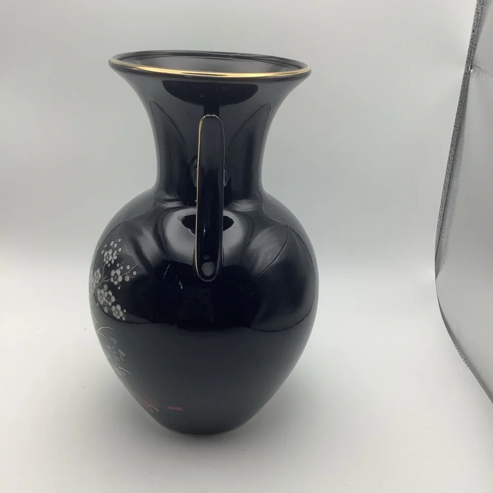 Large Black Two Handled Japanese Vase